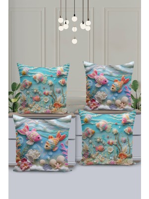 Filamente 4'lü Kırlent Kılıf Seti Çocuk Deseni Keçe Görünümlü Çift Taraflı Dijital Baskılı