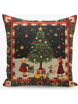 Filamente Çift Taraflı Yılbaşı Cristmas Desenli Dijital Baskı Kırlent Kılıfı