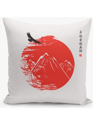 Filamente Japon Sanatı Desenli Çift Taraflı Dijital Baskı Kırlent Kılıfı