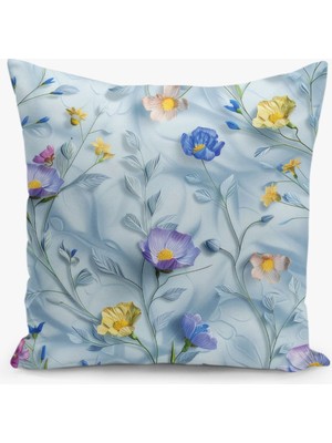 Filamente Çift Taraflı Çiçek Desenli Nakış Görünümlü Dijital Baskı Kırlent Kılıfı