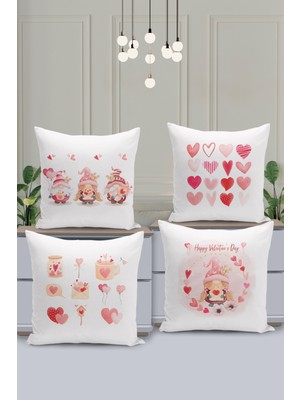 Filamente 4'lü Kırlent Kılıf Seti Sevgililer Günü Valentine's Day Çift Taraflı Dijital Baskılı