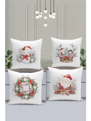 Filamente 4'lü Kırlent Kılıf Seti Yılbaşı Christmas Deseni Çift Taraflı Dijital Baskılı