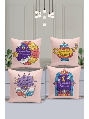 Filamente 4'lü Kırlent Kılıf Seti Ramazan - Ramadan Desenli Çift Taraflı Dijital Baskılı