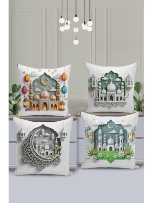 Filamente 4'lü Kırlent Kılıf Seti Ramazan - Ramadan Desenli Çift Taraflı Dijital Baskılı