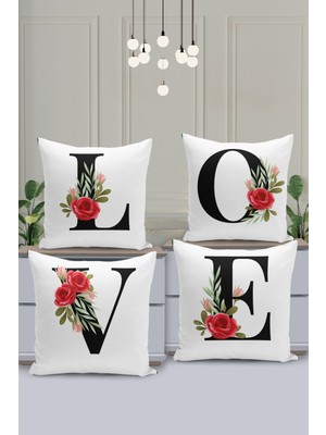 Filamente 4'lü Kırlent Kılıf Seti Sevgililer Günü Valentine's Day Çift Taraflı Dijital Baskılı