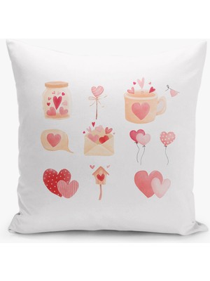 Filamente Çift Taraflı Sevgililer Günü Valentine's Day Desenli Dijital Baskı Kırlent Kılıfı