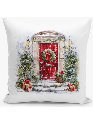 Filamente Çift Taraflı Yılbaşı Cristmas Desenli Dijital Baskı Kırlent Kılıfı