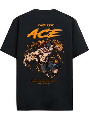 Alex Rosen  Oversize Bisiklet Yaka Ace Baskılı Kısa Kollu Siyah Tişört