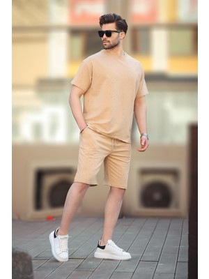 Bej Basic Erkek Şort T-Shirt Takımı E7309