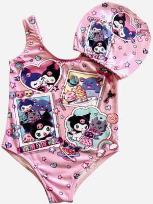 Arya Nisa Kids Kız Çocuk Kuromi Baskılı Mayo Bone Takım