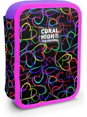 Coral High Kids Çok Renkli Kalp Desenli Çift Katlı Kalem Çanta 11145