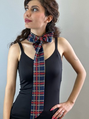 Ekose Saten Kadın Fular Boyun Başı Giyim Aksesaurı 140X6 cm