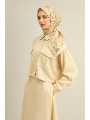 Armine Leopar Desenli Saf İpek Twill Eşarp 9352D 34