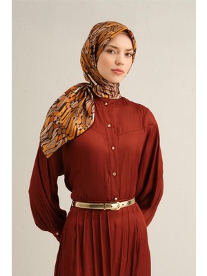 Armine Soyut Desenli Saf İpek Twill Eşarp 9335D 81