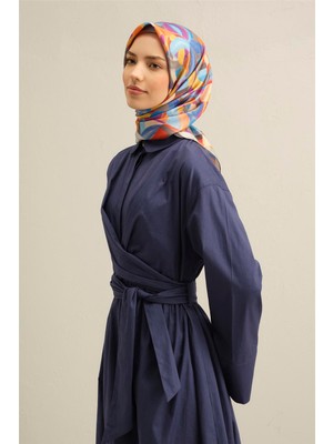 Armine Geometrik Desenli Saf İpek Twill Eşarp 9329D 01