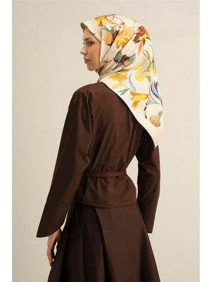 Armine Çiçek Desenli Saf İpek Twill Eşarp 9342D 03