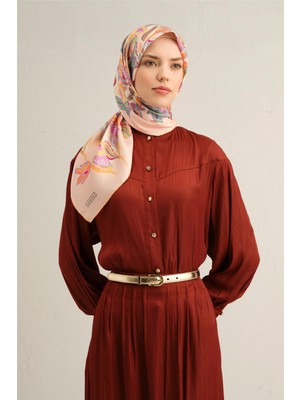 Armine Çiçek Desenli Saf İpek Twill Eşarp 9332D 56