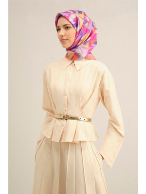 Armine Geometrik Desenli Saf İpek Twill Eşarp 9329D 32