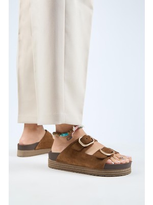 Manijero Alexa Kadın Deri Deri Çift Tokalı Platform Siyah Terlik