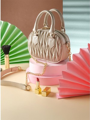 Bagacar Şık Desenli Yumuşak Çapraz Kadın El ve Omuz Çantası Bej	