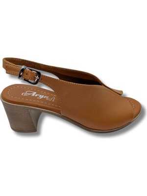 Çiğdem Kundura Flore -  Deri Kadın Topuklu Sandalet - Flore - Taba - 36