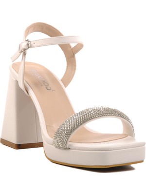 Ayakmod 336535 Z Beyaz Kadın Platform Topuk Taşlı Sandalet