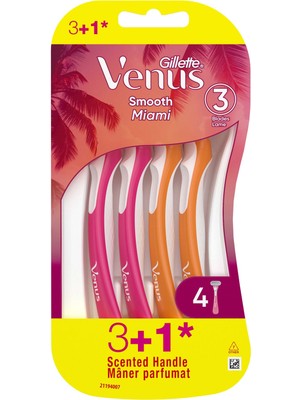 Gillette Venus Smooth Miami Kadın Tıraş Bıçakları 3'lü Ergonomik Tasarım ve Yumuşak Tutuş