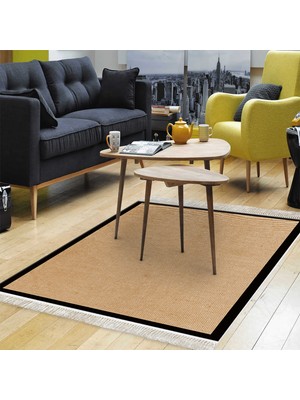 Dekoreko Kaymaz Dijital Mutfak & Salon Halı  Toprak Saçaklı Dokuma E5001 Açık Kahverengi