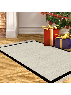 Kaymaz Dijital Mutfak & Salon Halı Saray Deri Saçaklı Dokuma E5001 Bej Gri