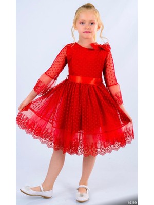 Kırmızı Dantel 23 Nisan Elbisesi
