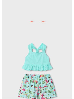 Mayoral Kız Çocuk Baskılı Şort ve Tişört Takımı 3215 Turkuaz