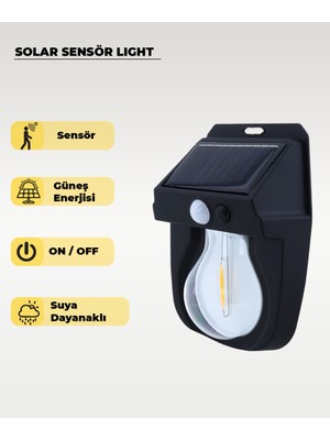 AC Aydınlatma 5W Solar / Güneş Enerjili LED Ampullü Duvar Fener Aplik 3200K - Sarı Işık