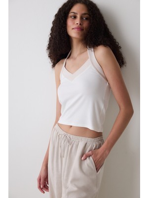 Semi Crop Kırık Beyaz Halter Üst