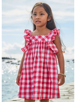 Mayoral Kız Çocuk Gingham Ekose Elbise  3935 Kırmızı