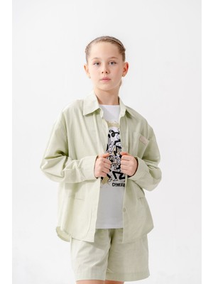 Kız Çocuk Yan Pileli Gömlek T-Shirt Ikili Takım 1809