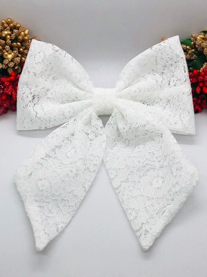 İnderin Beyaz Dantelli Fiyonk Model Otomatik Saç Tokası ( Özel Gün- Bayram-Hediyelik-Davet)