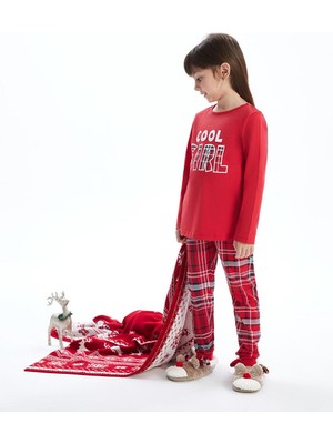 Bisiklet Yaka Uzun Kollu Yılbaşı Temalı Kız Bebek Pijama Takımı