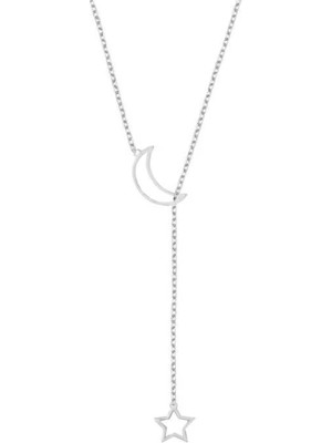 925 Ayar Gümüş Sallanan Ay Yıldız Kolye