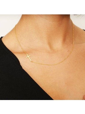 Has Altın Kaplama Yan Haç 925K Kolye