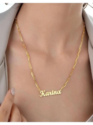 925 Ayar Gümüş Ataç Zincir Isim Kolye