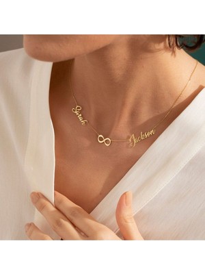 925 Ayar Gümüş Çift Isim Sonsuzluk Kolye