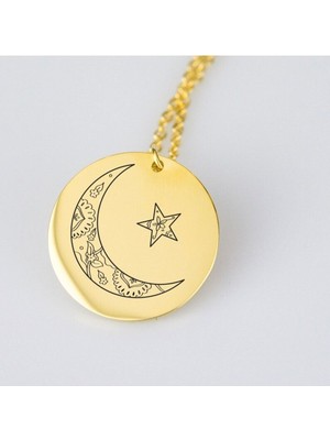 Has Altın Kaplama Ay Yıldız Disk 925K Kolye
