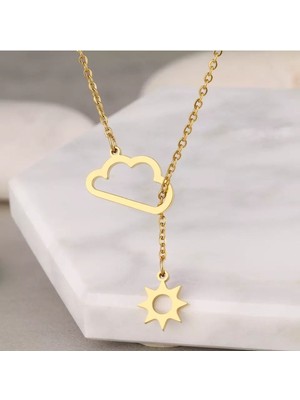 Has Altın Kaplama Iç Içe Bulut Güneş 925K Kolye