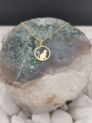 Has Altın Kaplama Kedi 925K Kolye