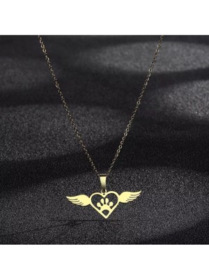 925 Ayar Gümüş Kalp Kanatlar Pati Kolye