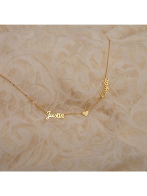 925 Ayar Gümüş Çift Isim Kalp Kolye