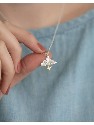 925 Ayar Gümüş Bulut ve Şimşek Kolye