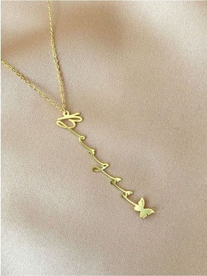 Has Altın Kaplama Kelebek Detay Isim 925K Kolye