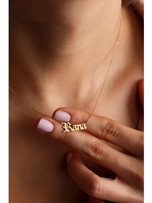 Has Altın Kaplama Old English Font Isim 925K Kolye