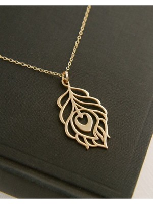 Has Altın Kaplama Tavuskuşu Tüyü 925K Kolye